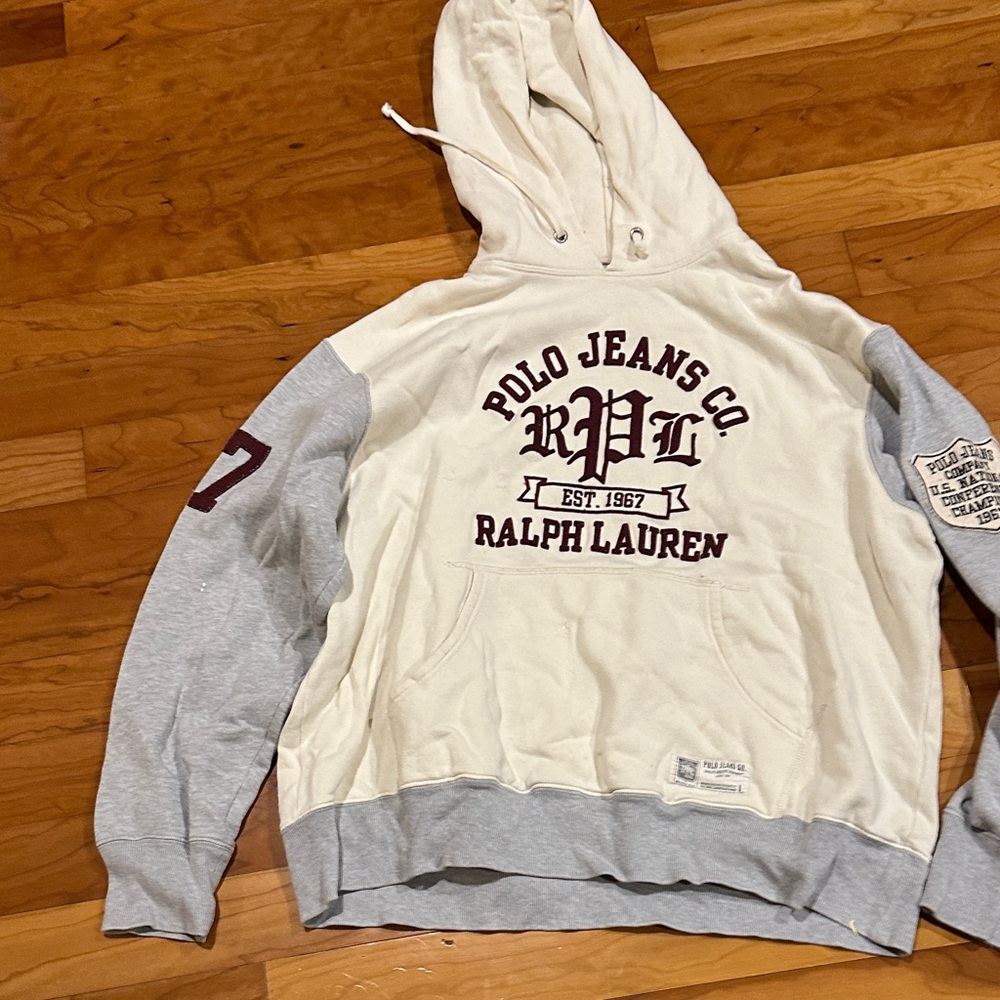 Ralph Lauren Cream and Gray Vintage Hoodie